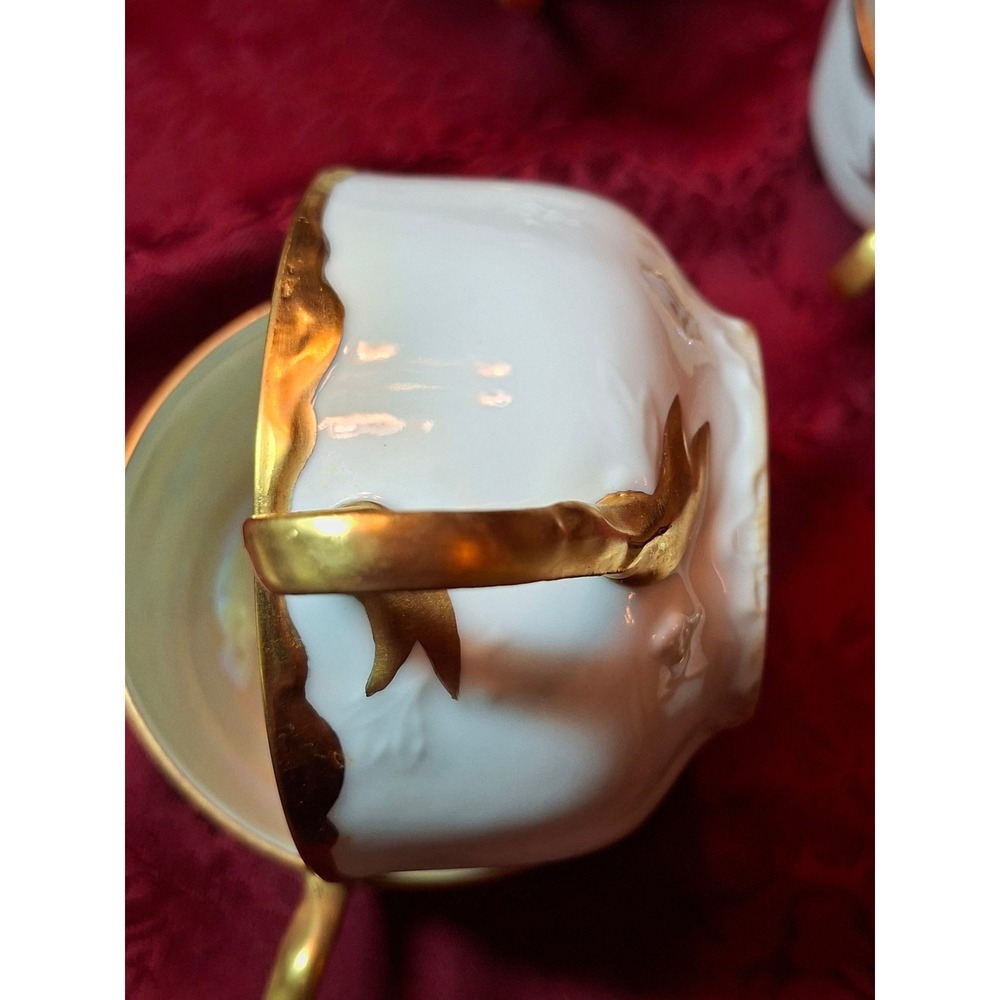 Haviland France Limoges Iridescent Lusterware Gold Gilt Teacups Set of 5 Vintage